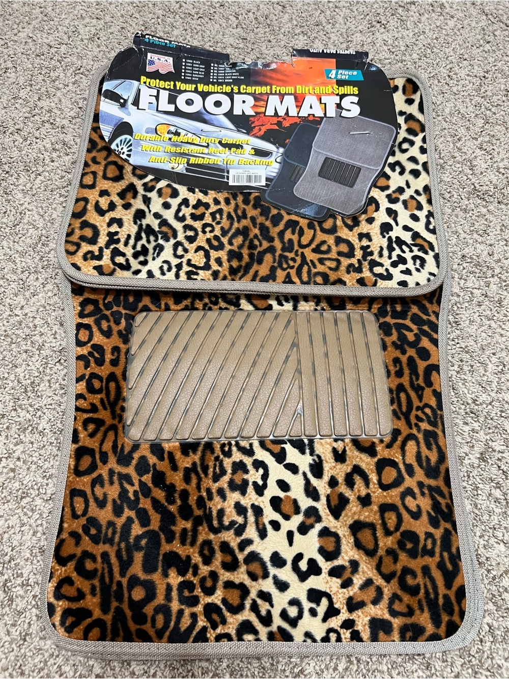 Leopard Print 4-Pc Heavy Duty Car Floor Mats